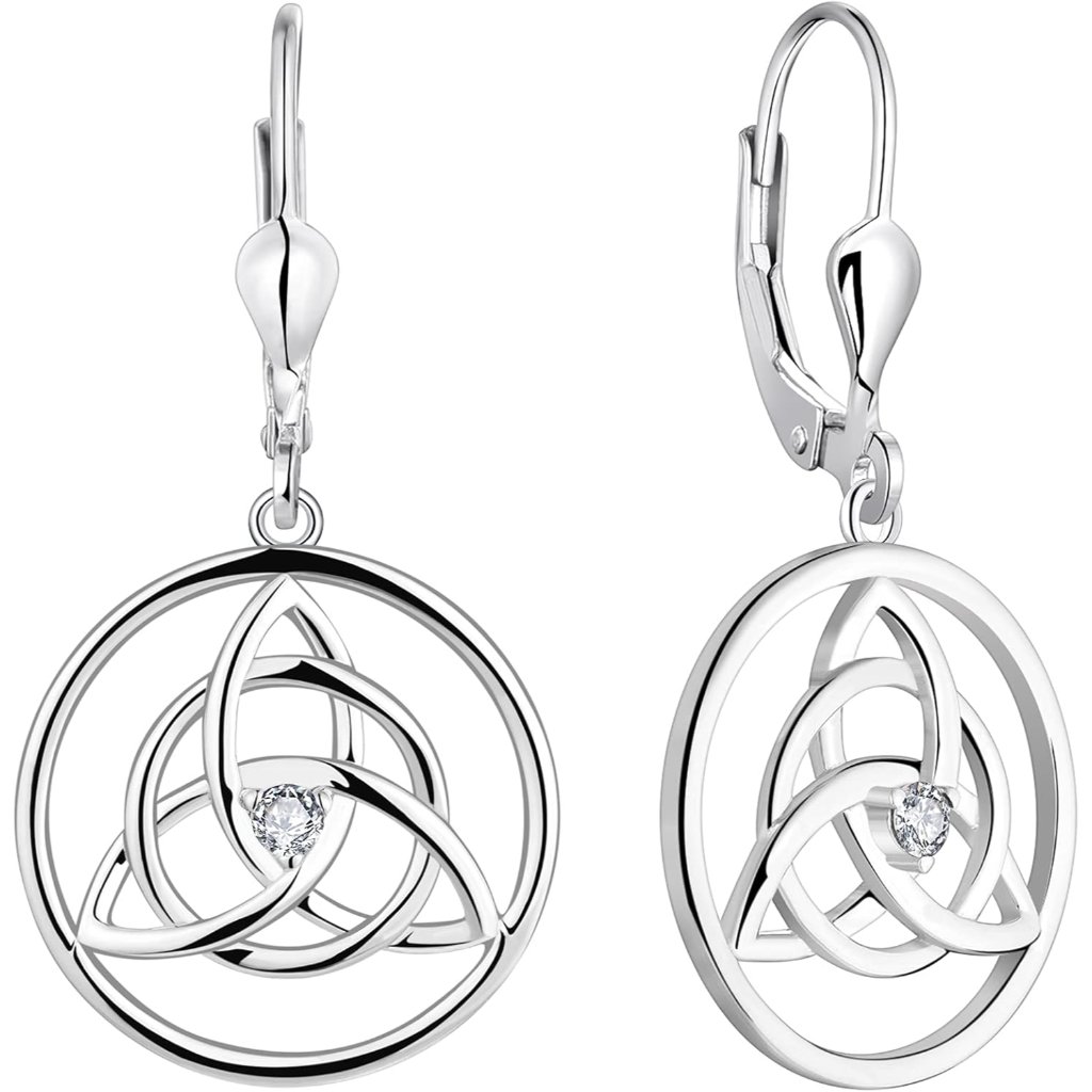 925 Sterling Silver Celtic Knot Dangle Earrings Women With Zirconia